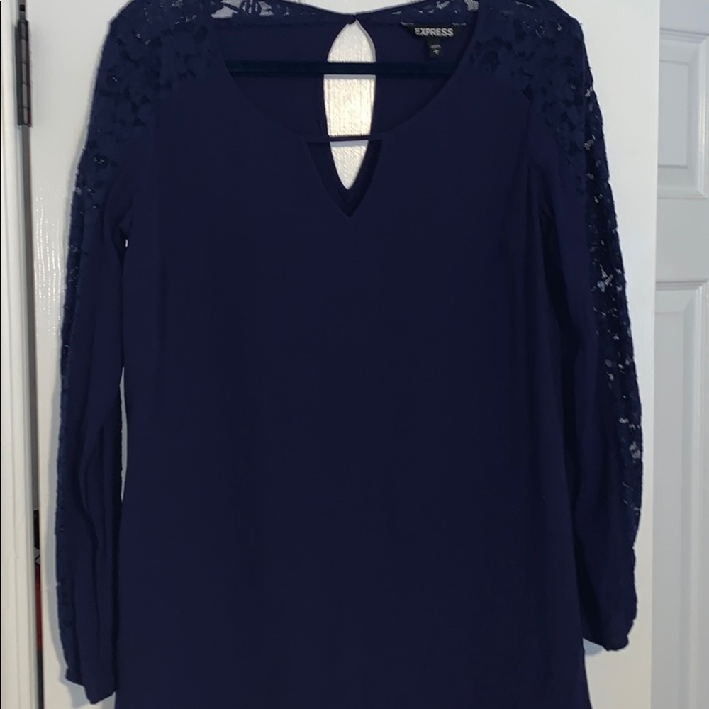 Long sleeve navy lace Express dress.